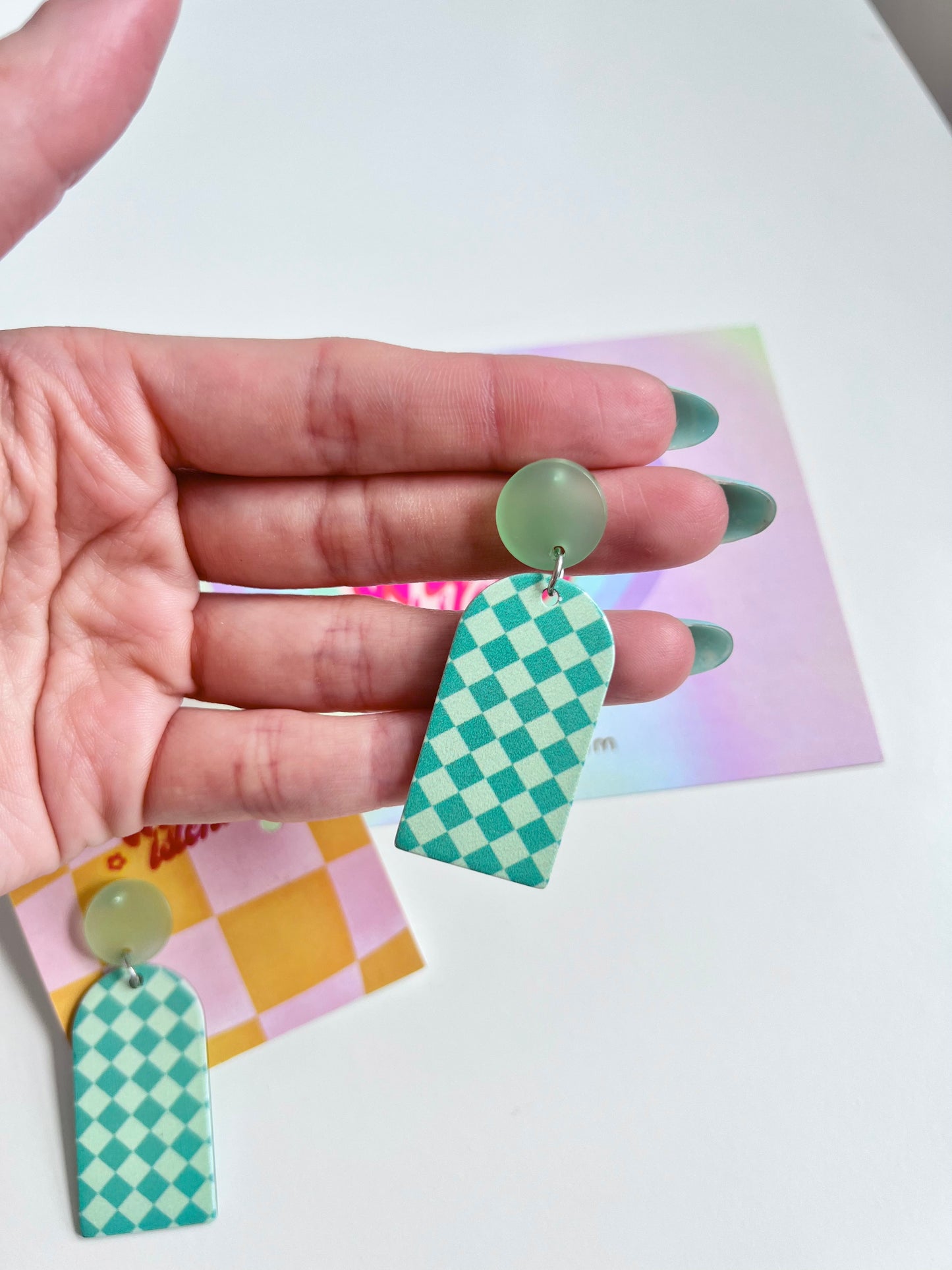 Mint checkerboard earrings