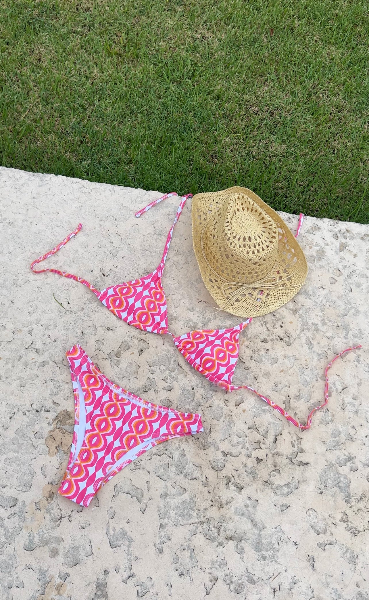 Wavy pink & orange swim Set