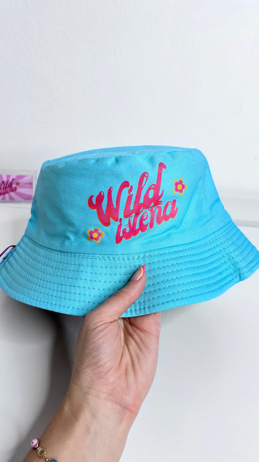 Wild isleña bucket hat one side logo, blue & black